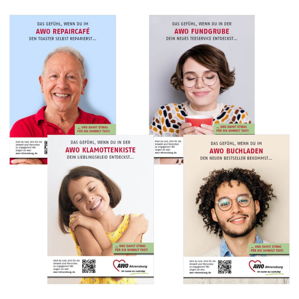 Plakate des AWO-Programms „Wir machen das nachhaltig!“